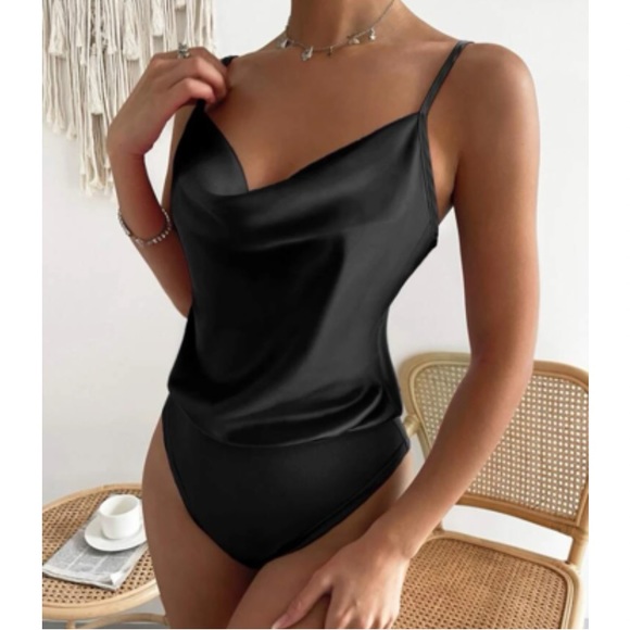 Luxe draped satin cami bodysuit - Picture 4 of 6